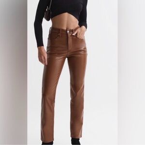 Good American Brown Straight Leg faux leather brown pants Size 2